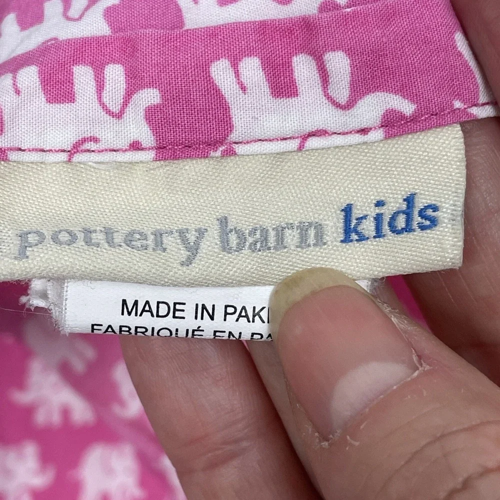 Pottery Barn Kids Flat Sheet Twin Size Pink White Elephants Animal Print Organic